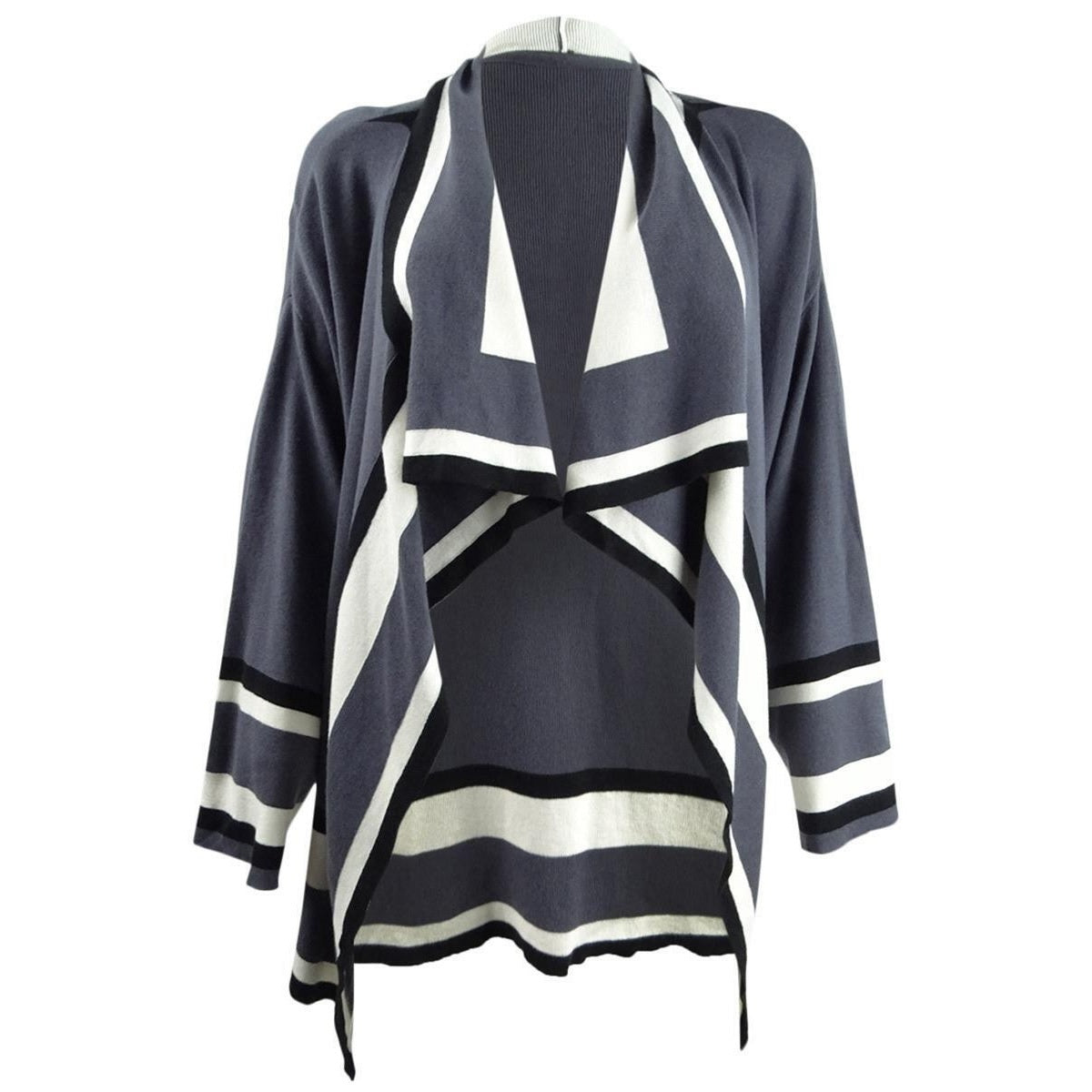 Cardigan feminino Anne Klein com gola xale e blocos de cores, preto, tamanho pequeno