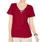 Karen Scott Top Feminino com Cadarço e Camadas Vermelho Brilhante Tamanho Grande