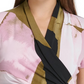 Blusa feminina DKNY com estampa de sobrepeliz e gola alta, rosa brilhante, tamanho grande