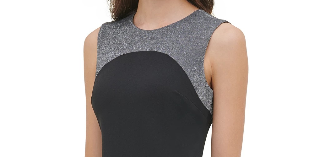 Vestido tubinho assimétrico com acabamento metálico Tommy Hilfiger feminino, prateado, tamanho 18