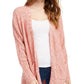 Cardigan Pink Rose Juniors com frente aberta, tamanho grande, rosa