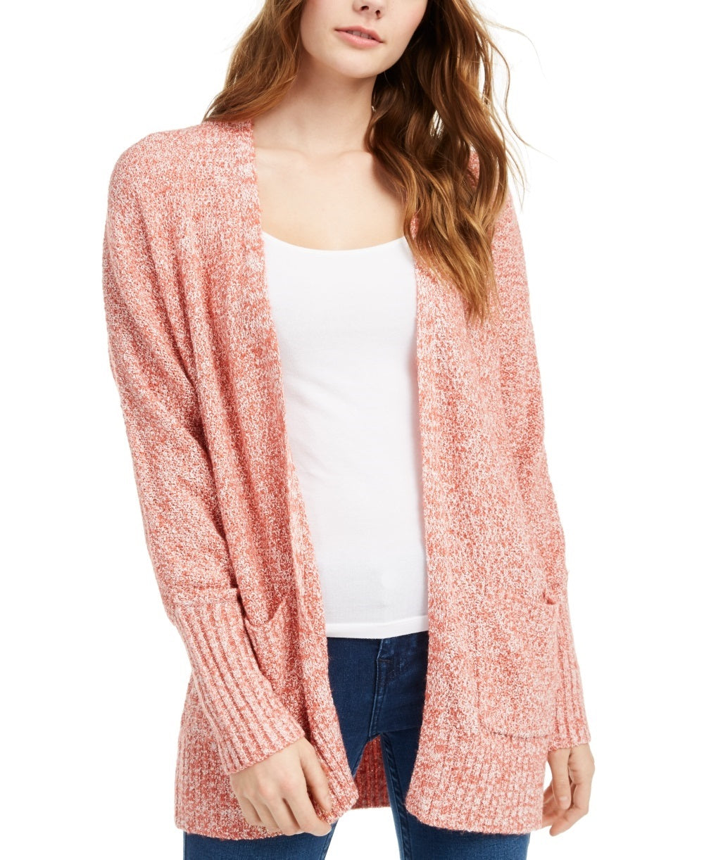 Cardigan Pink Rose Juniors com frente aberta, tamanho grande, rosa