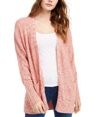 Cardigan Pink Rose Juniors com frente aberta, tamanho grande, rosa