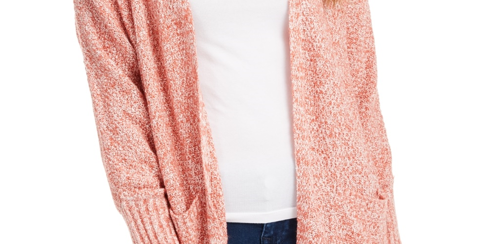 Cardigan Pink Rose Juniors com frente aberta, tamanho grande, rosa
