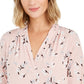 Top feminino estampado com decote em V Charter Club, rosa, tamanho X-S