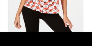 Camiseta feminina Alfani estampada com bainha redonda, vermelha, tamanho pequeno P/M