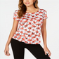 Camiseta feminina Alfani estampada com bainha redonda, vermelha, tamanho pequeno G