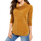 Suéter feminino de gola alta com fios metálicos, tamanho pequeno e amarelo, estilo &amp; co