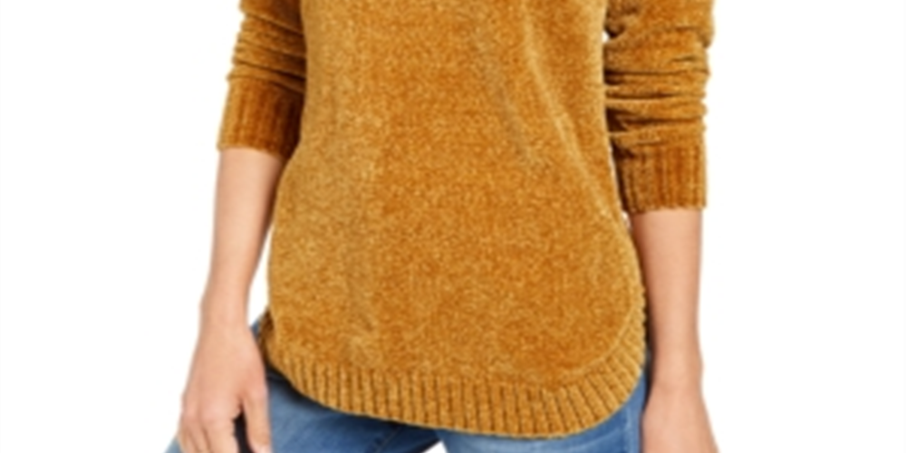 Suéter feminino de gola alta com fios metálicos, tamanho pequeno e amarelo, estilo &amp; co
