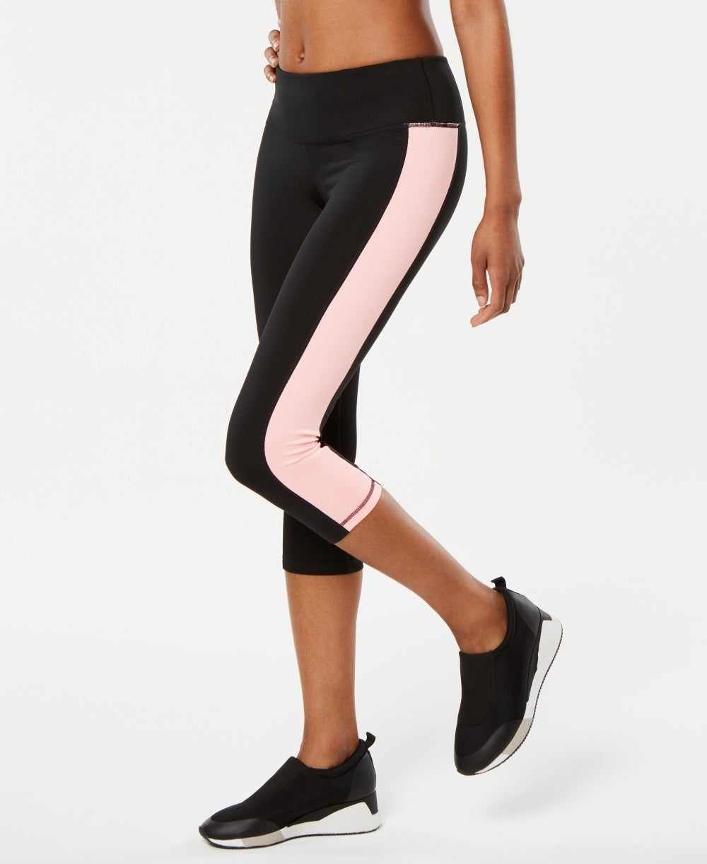 Leggings esportivas cropped com blocos de cores da Ideology para mulheres, treino, academia, rosa, tamanho extrapequeno