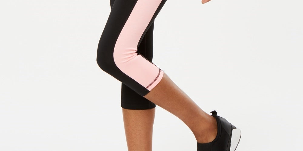 Leggings esportivas cropped com blocos de cores da Ideology para mulheres, treino, academia, rosa, tamanho extrapequeno