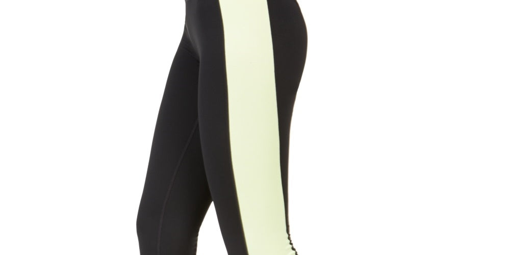 Leggings cropped femininas Ideology Color Blocked, cor Barbell, limão, preto, tamanho X-S