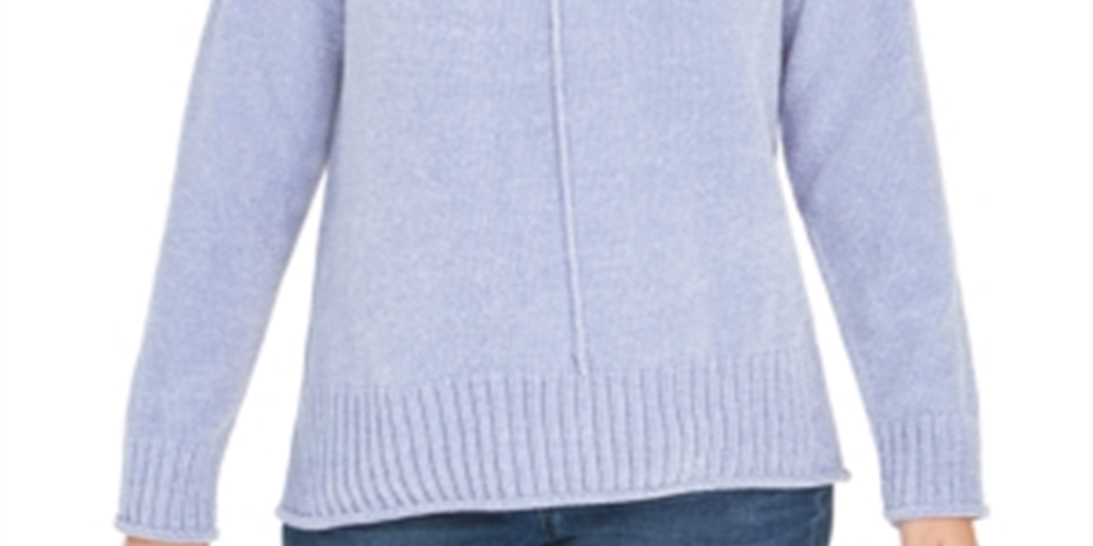 Blusa feminina de manga comprida e gola redonda, azul, tamanho pequeno, extragrande, estilo &amp; co