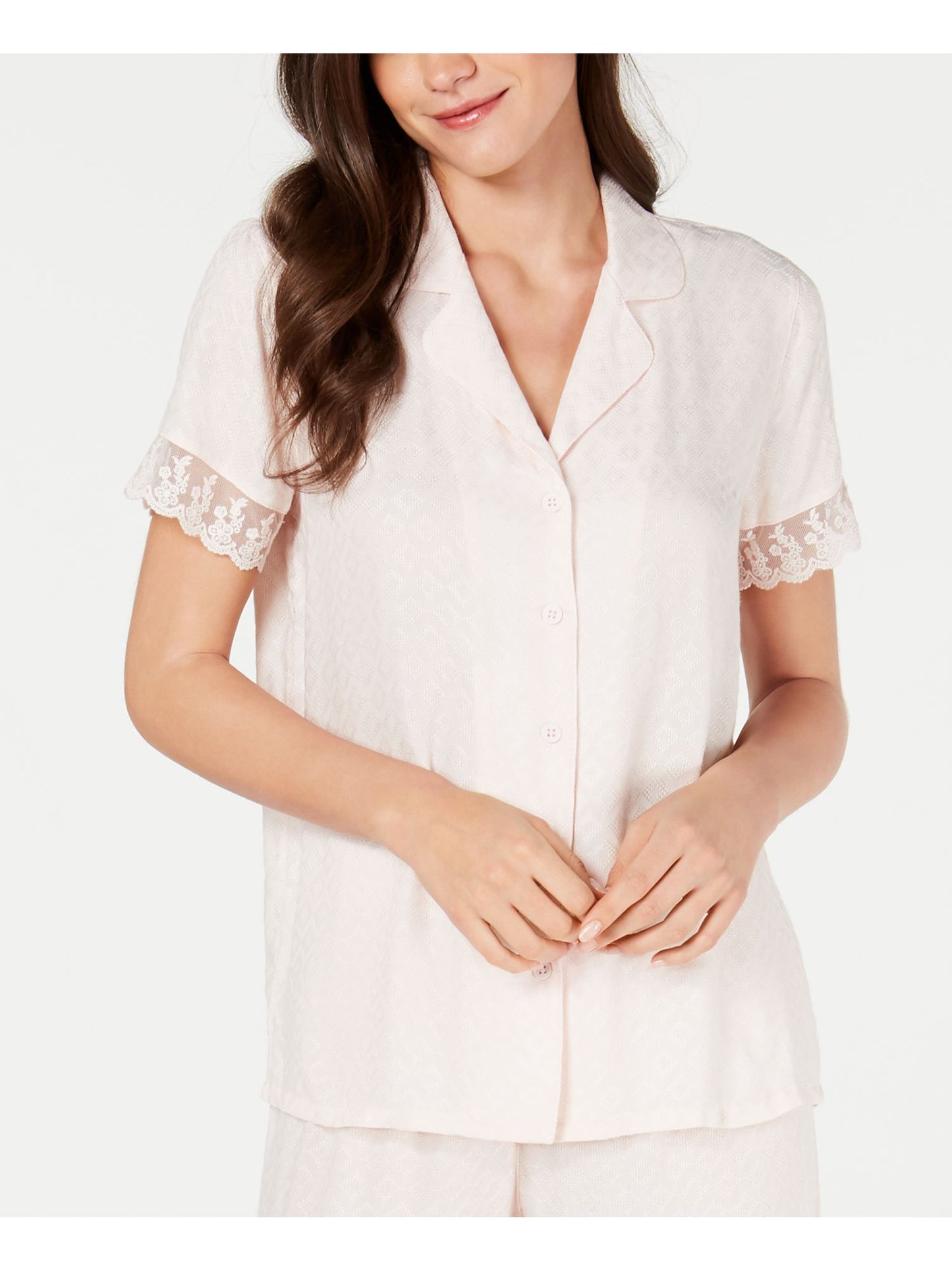 Camisa de dormir feminina Charter Club Intimates com acabamento em renda e cor sólida, rosa, tamanho grande
