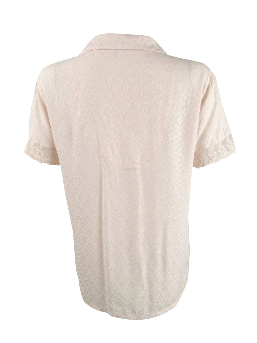 Camisa de dormir feminina Charter Club Intimates com acabamento em renda e cor sólida, rosa, tamanho grande