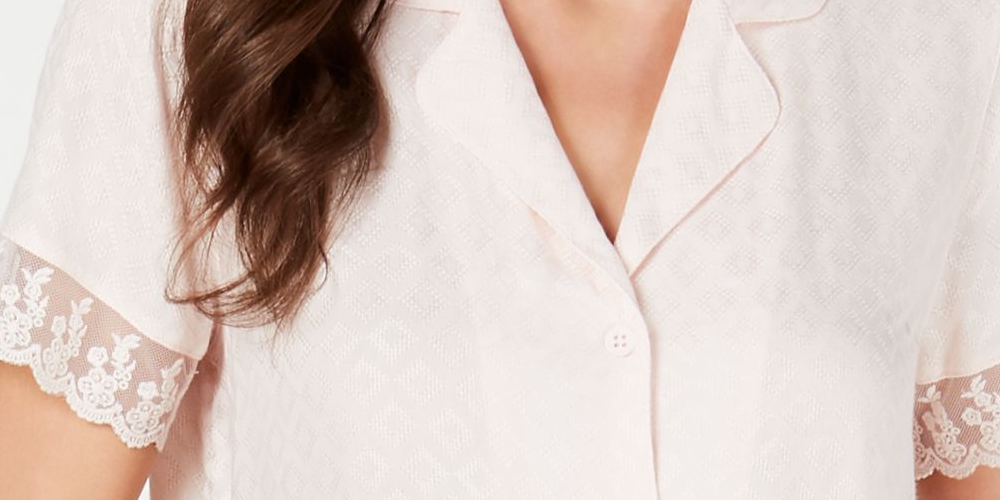 Camisa de dormir feminina Charter Club Intimates com acabamento em renda e cor sólida, rosa, tamanho grande