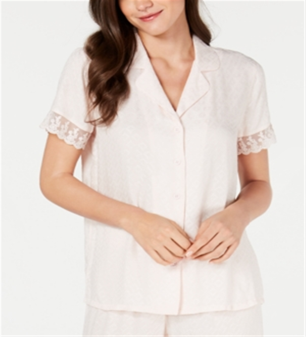 Camisa de dormir feminina Charter Club Intimates com acabamento em renda e cor sólida, rosa, tamanho grande