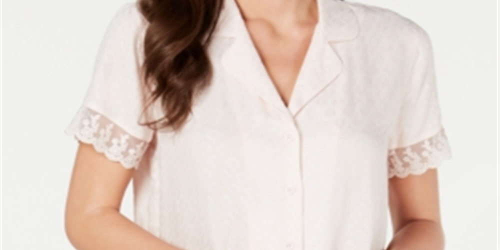Camisa de dormir feminina Charter Club Intimates com acabamento em renda e cor sólida, rosa, tamanho grande