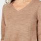 Camiseta feminina Karen Scott, manga comprida, gola V, marrom, tamanho pequeno