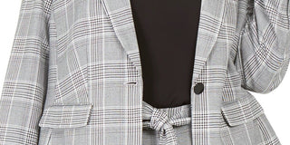 Terno xadrez cinza feminino Calvin Klein para usar no trabalho, jaqueta prateada, tamanho 14W