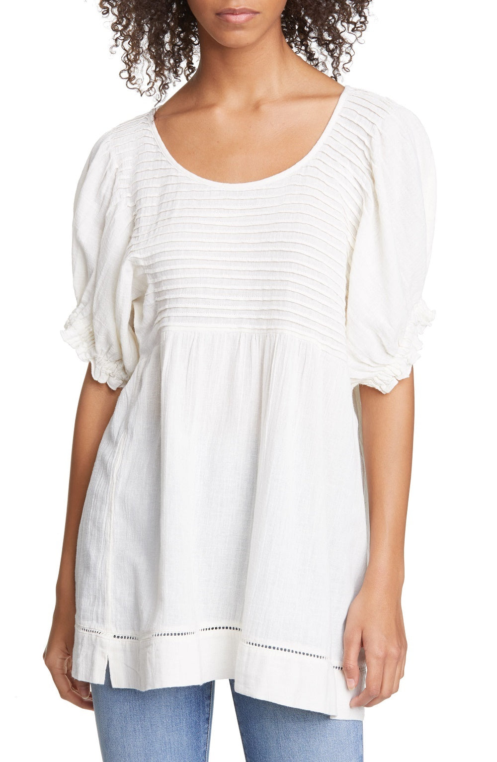 Blusa túnica Elsie feminina Free People, branca, tamanho pequeno