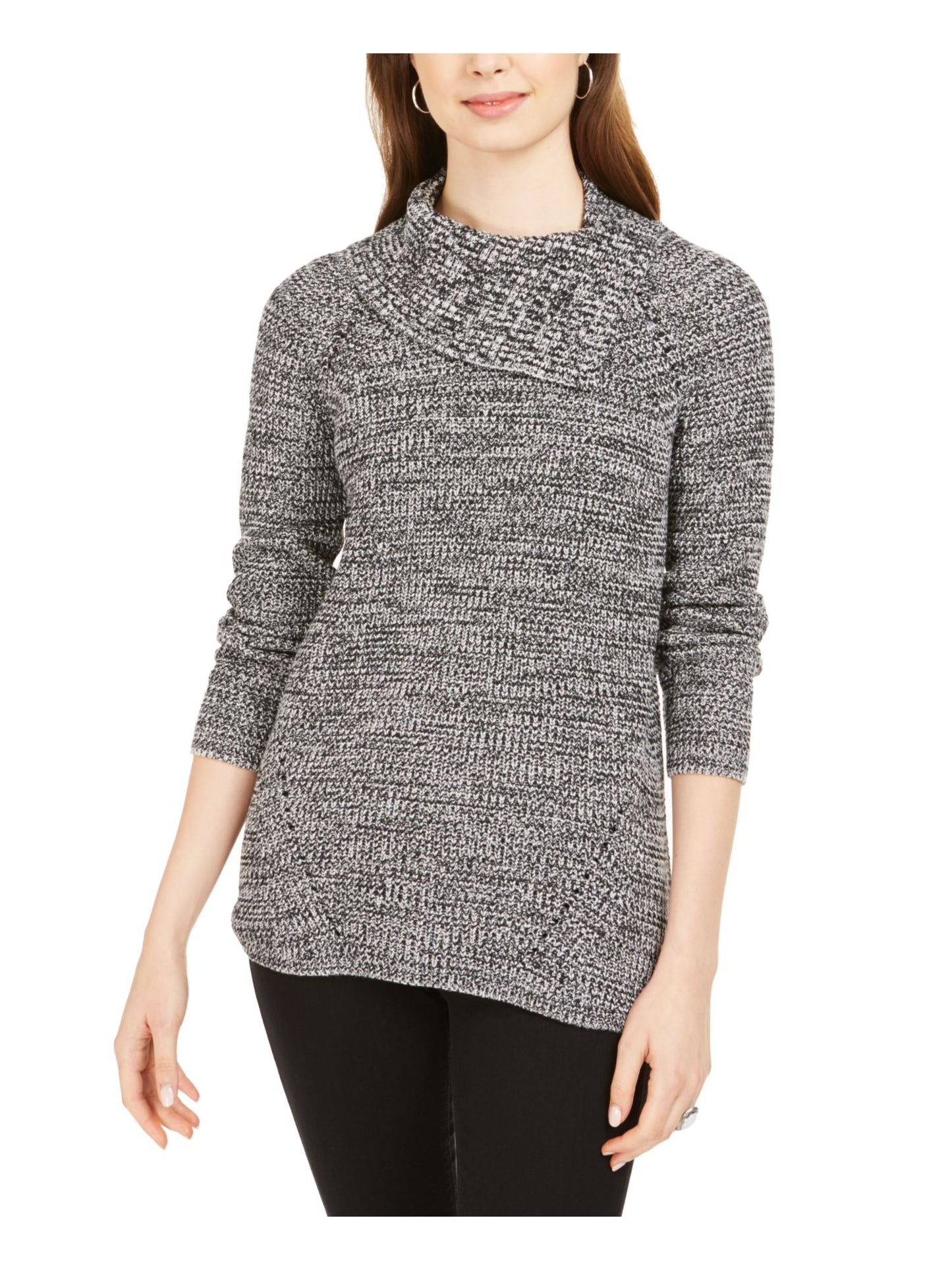 Suéter feminino de manga comprida Style &amp; Co, preto/cinza, tamanho PP