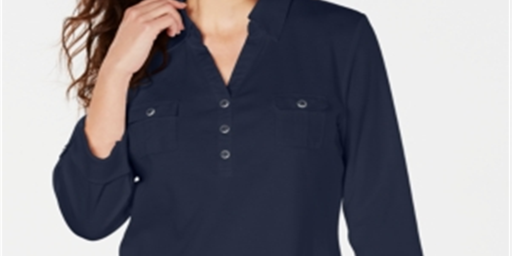 Camisa polo feminina Karen Scott manga 3/4 azul tamanho pequeno G