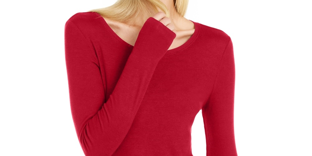 Túnica feminina canelada assimétrica INC International Concepts, vermelha escura, tamanho pequeno