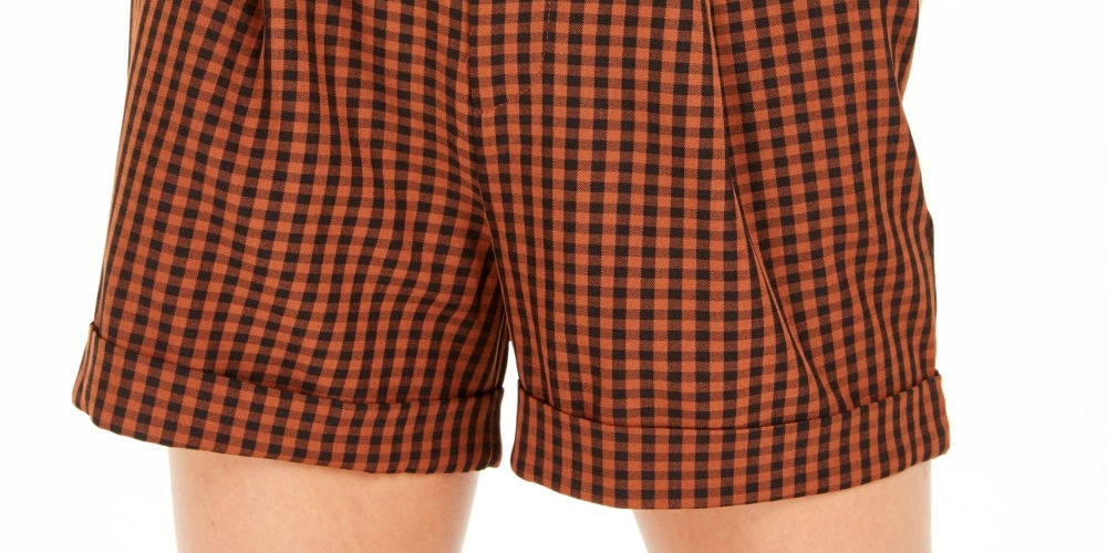 Shorts femininos Bar III Becca Tilley x Powersuit xadrez com cinto laranja tamanho 2