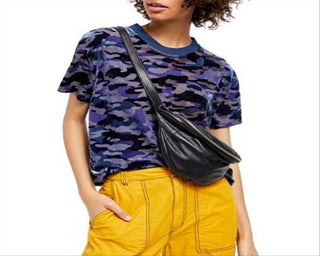 Camiseta feminina Teddy Animal Pint de manga curta, azul, tamanho grande