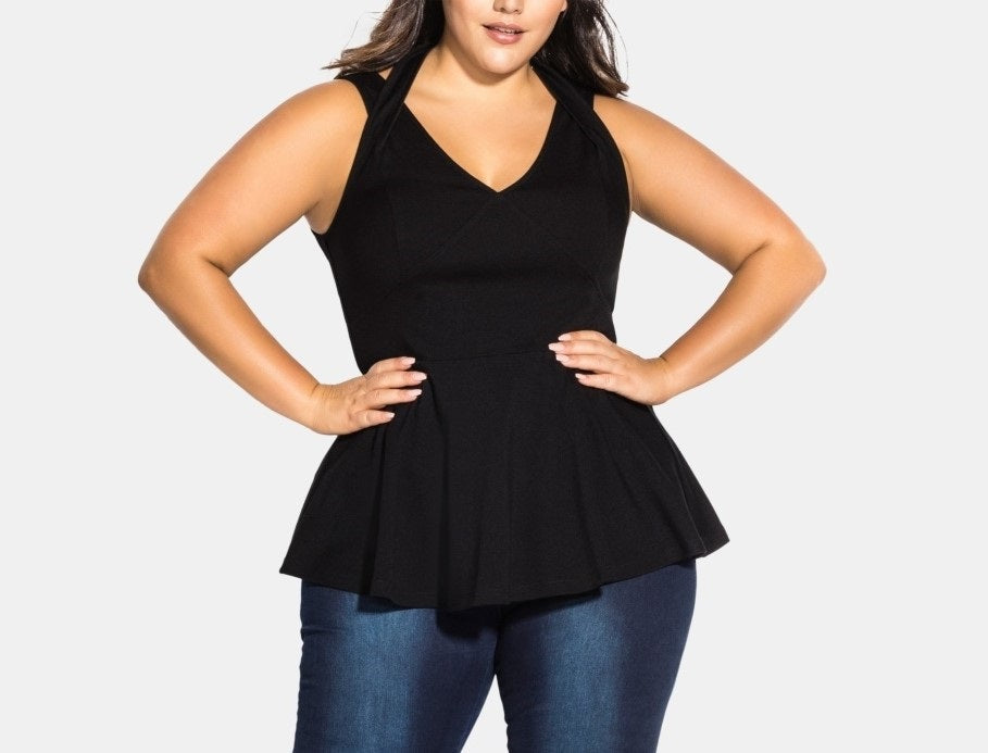 Top halter com alças plus size da City Chic feminino, preto, tamanho pequeno e pequeno