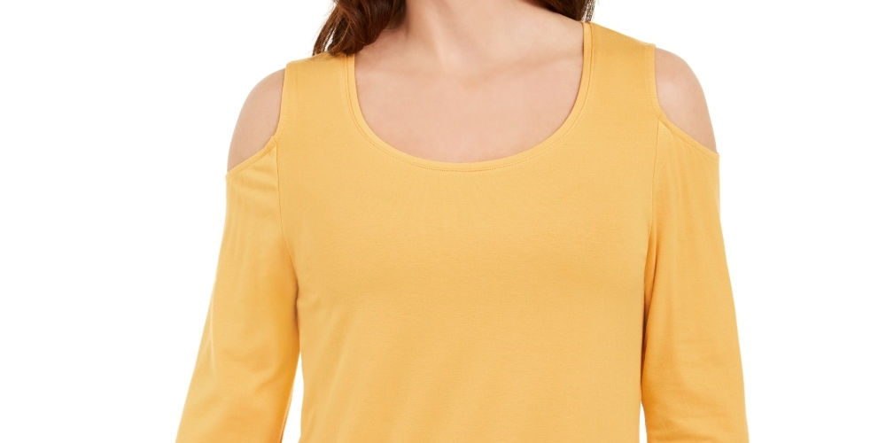 JM Collection Top feminino de ombro descoberto dourado tamanho grande