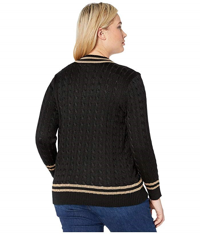 Suéter de críquete metálico plus size feminino Ralph Lauren, preto, tamanho 1X