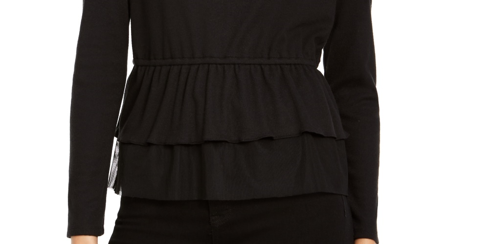 Top peplum de tule feminino INC International Concepts, preto, tamanho XX-G