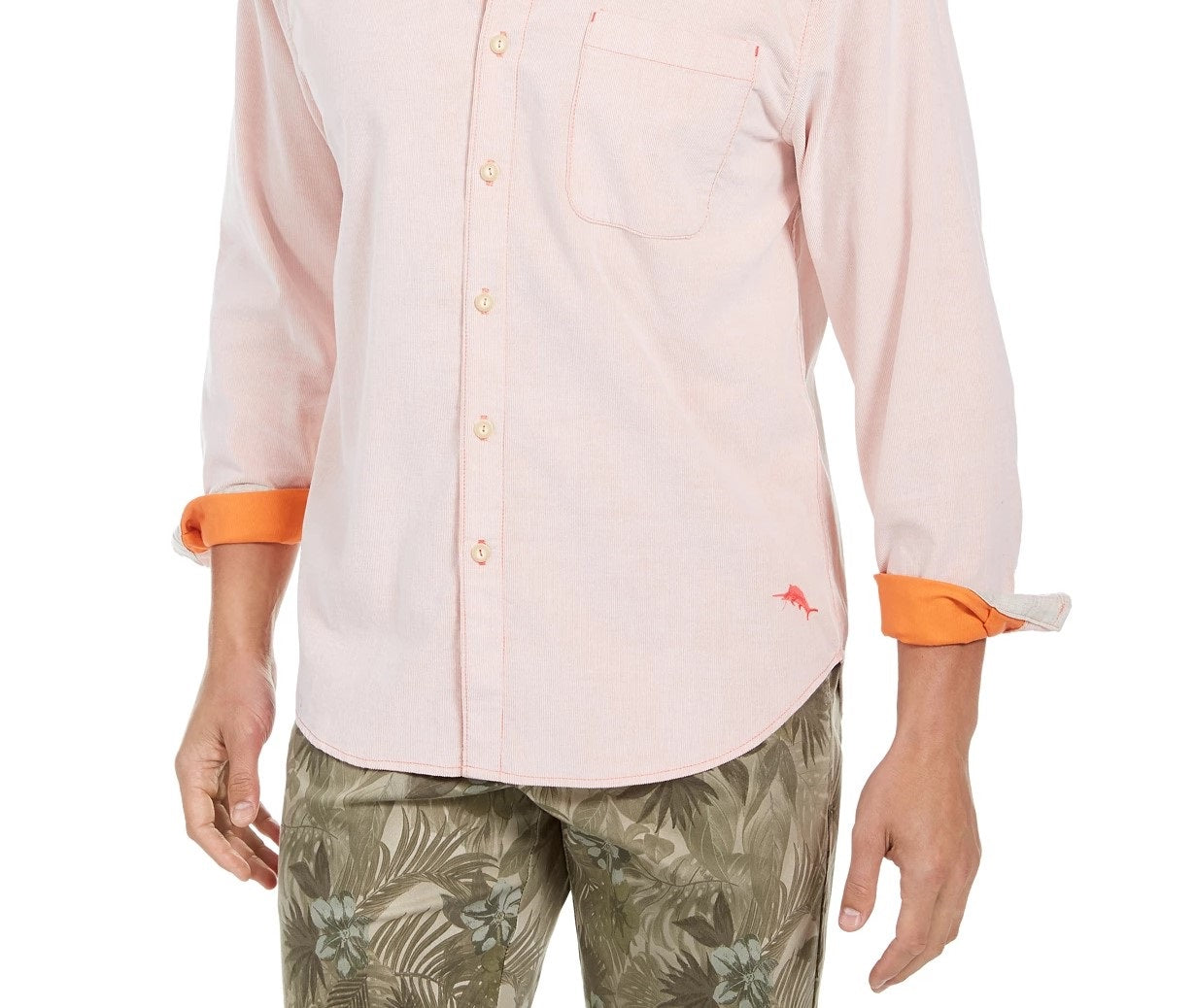 Camisa Tommy Bahama Coastal Cord Masculina Laranja Tamanho X-G
