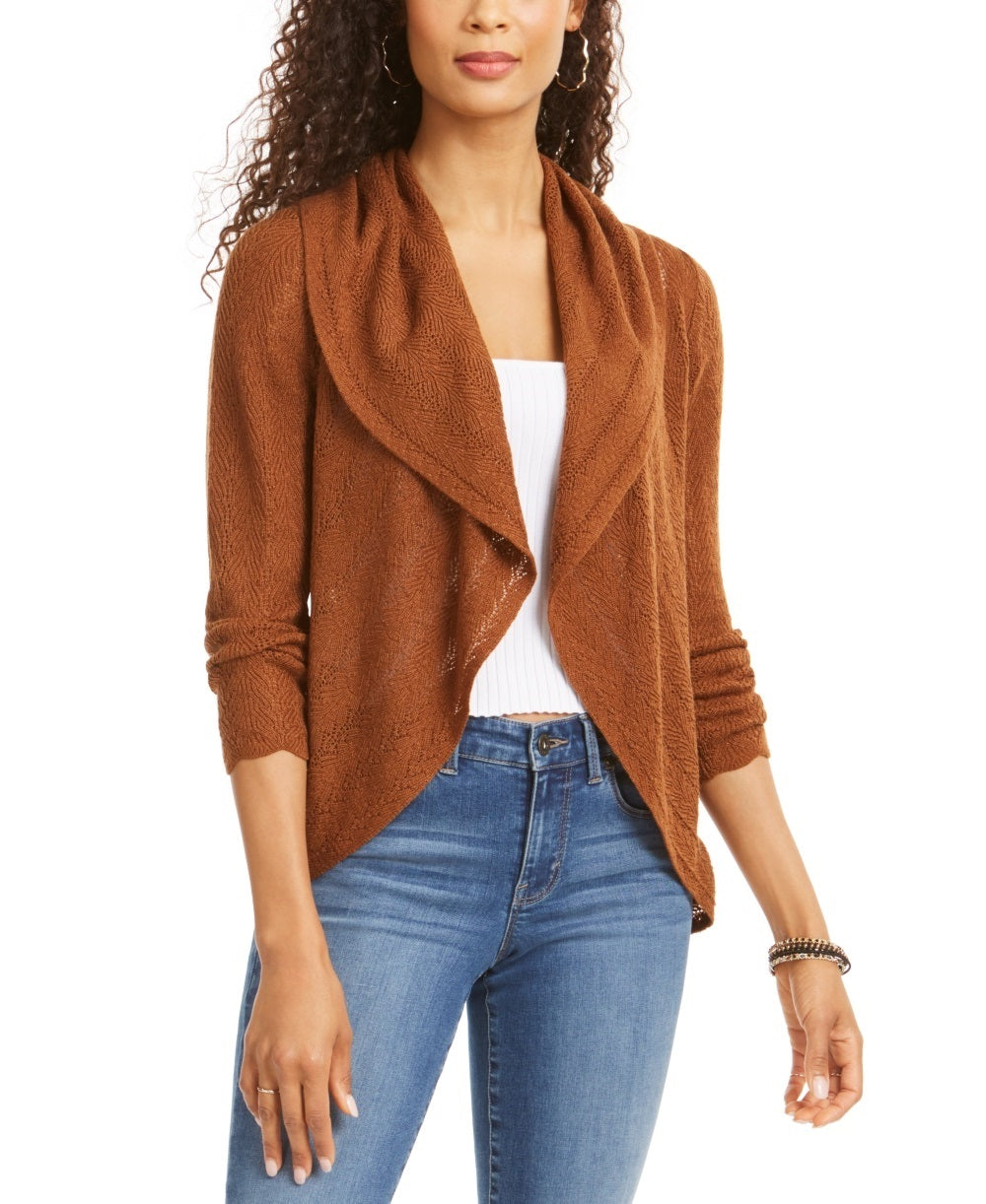 Cardigan Pointelle Feminino Style &amp; Co Marrom Escuro Tamanho X-S