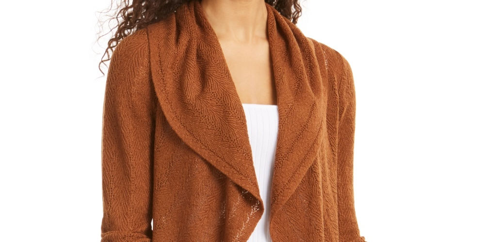 Cardigan Pointelle Feminino Style &amp; Co Marrom Escuro Tamanho X-S