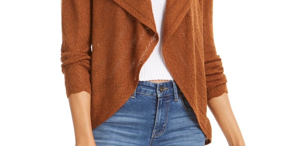 Cardigan Pointelle Feminino Style &amp; Co Marrom Escuro Tamanho X-S