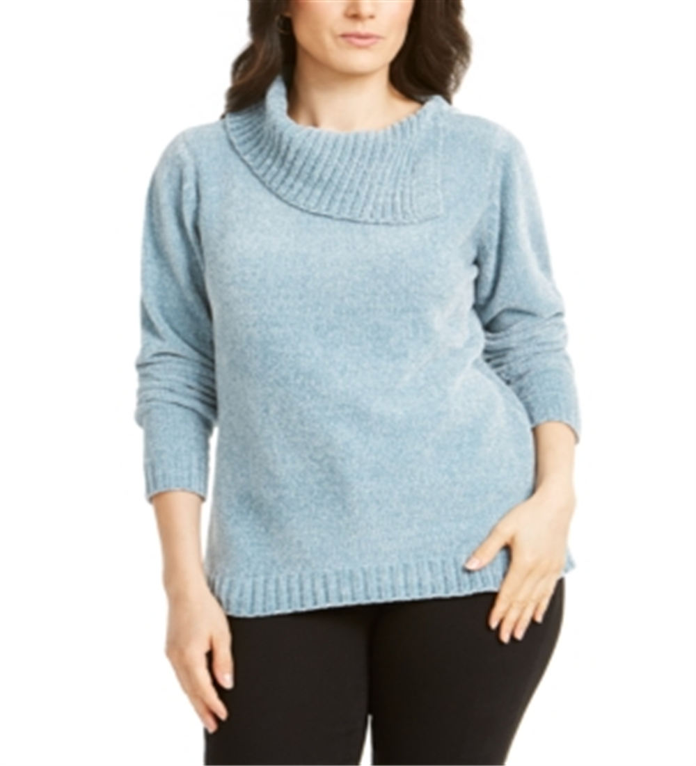 Karen Scott Suéter Feminino Gola Envelope Chenille Azul Tamanho Pequeno P