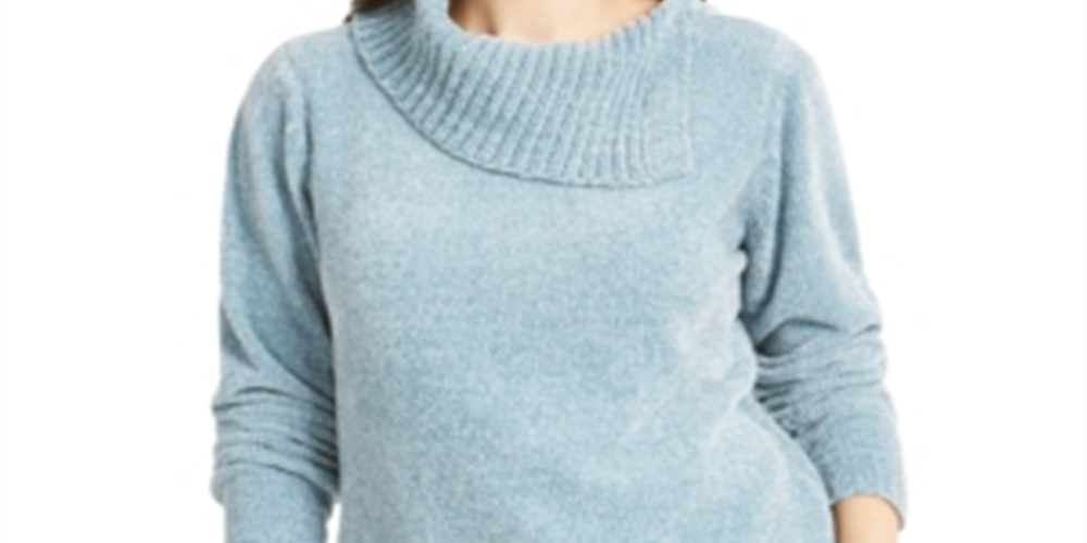 Karen Scott Suéter Feminino Gola Envelope Chenille Azul Tamanho Pequeno P