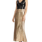 Vestido de festa longo com decote em V, sem mangas, estampado em bloco de cores e lantejoulas, tamanho 18, da Ralph Lauren