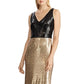 Vestido de festa longo com decote em V, sem mangas, estampado em bloco de cores e lantejoulas, tamanho 18, da Ralph Lauren