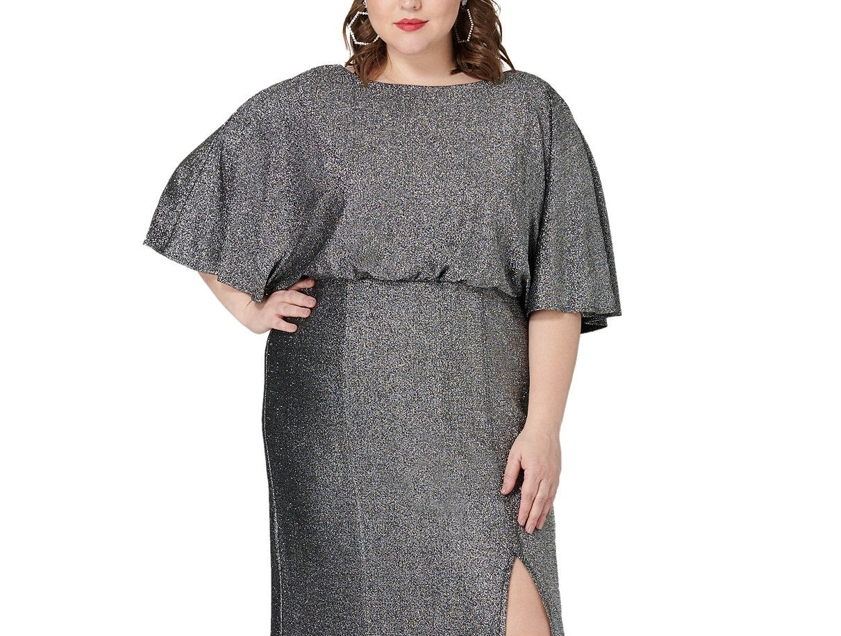 Vestido blusão feminino plus size metálico Maree Pour Toi cinza tamanho 12