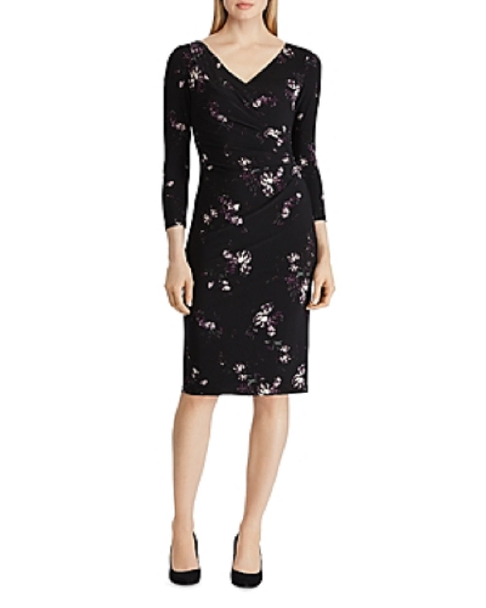 Vestido de malha com estampa floral feminino Lauren Ralph, preto, tamanho 16