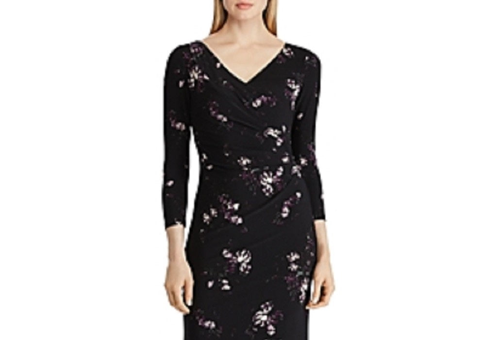 Vestido de malha com estampa floral feminino Lauren Ralph, preto, tamanho 16
