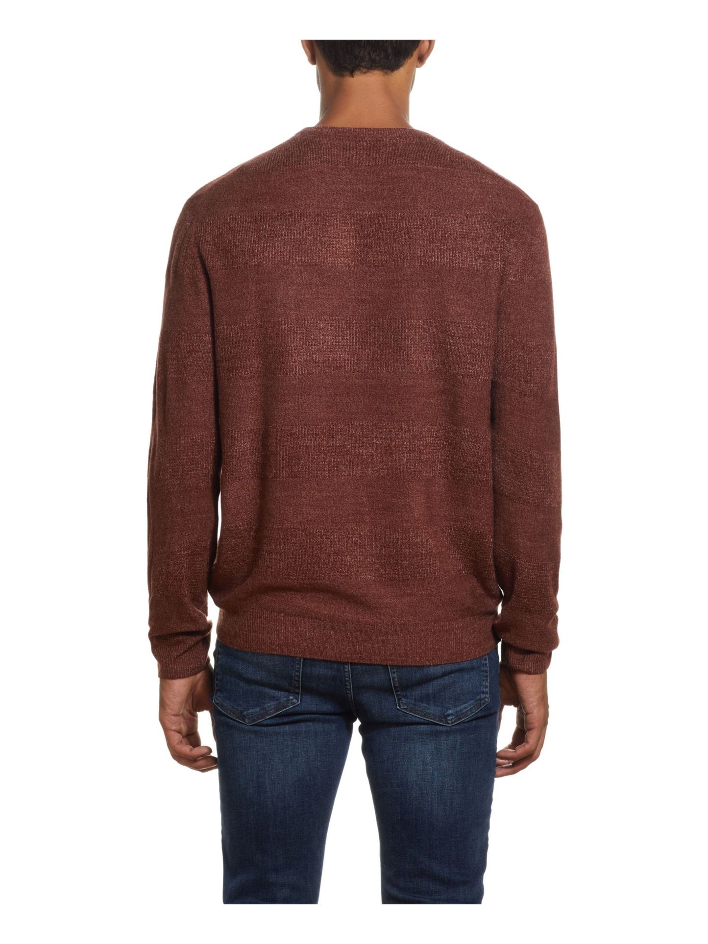 Suéter masculino vintage com listras e gola redonda, tamanho grande, vermelho, à prova de intempéries