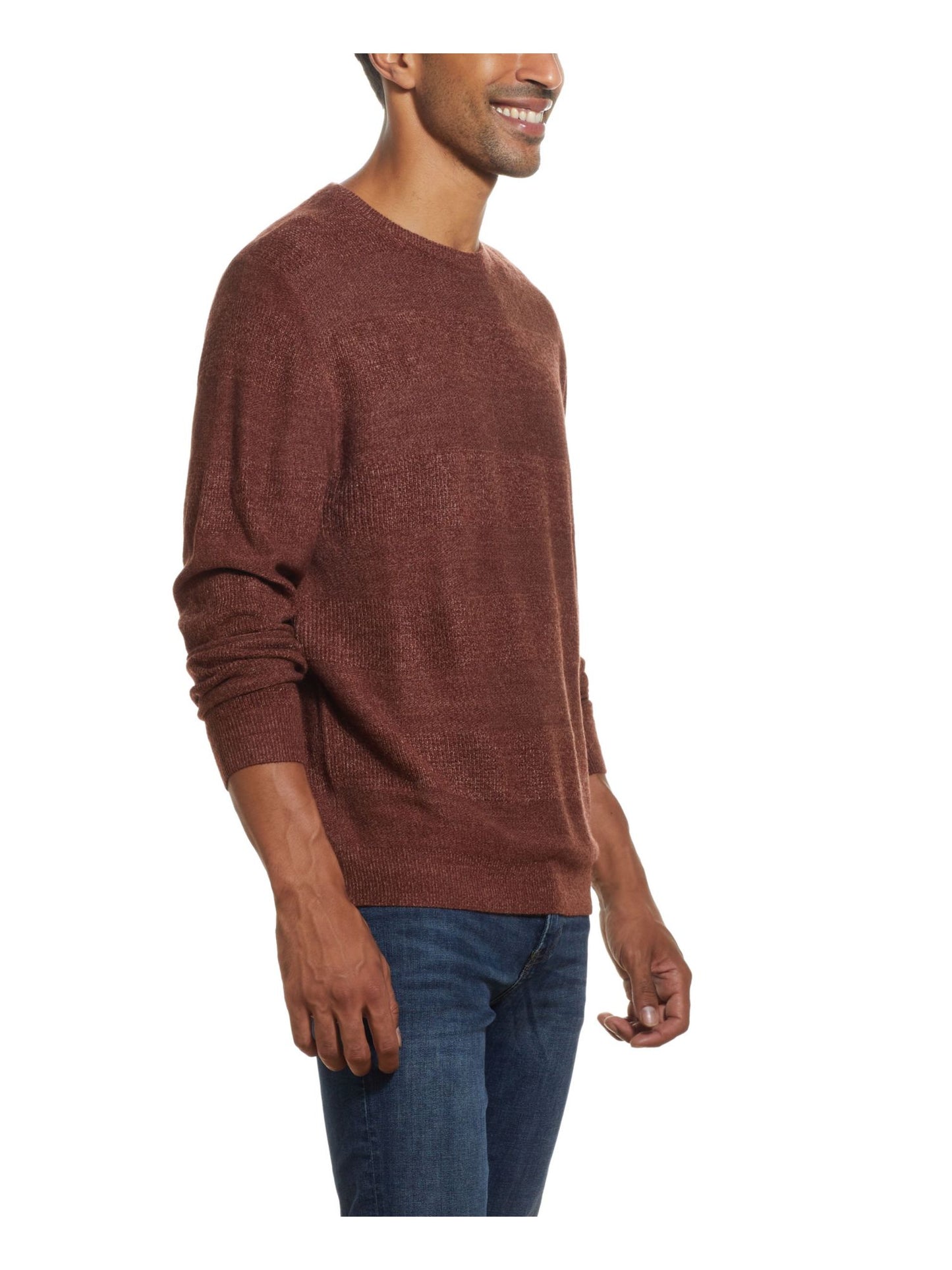 Suéter masculino vintage com listras e gola redonda, tamanho grande, vermelho, à prova de intempéries