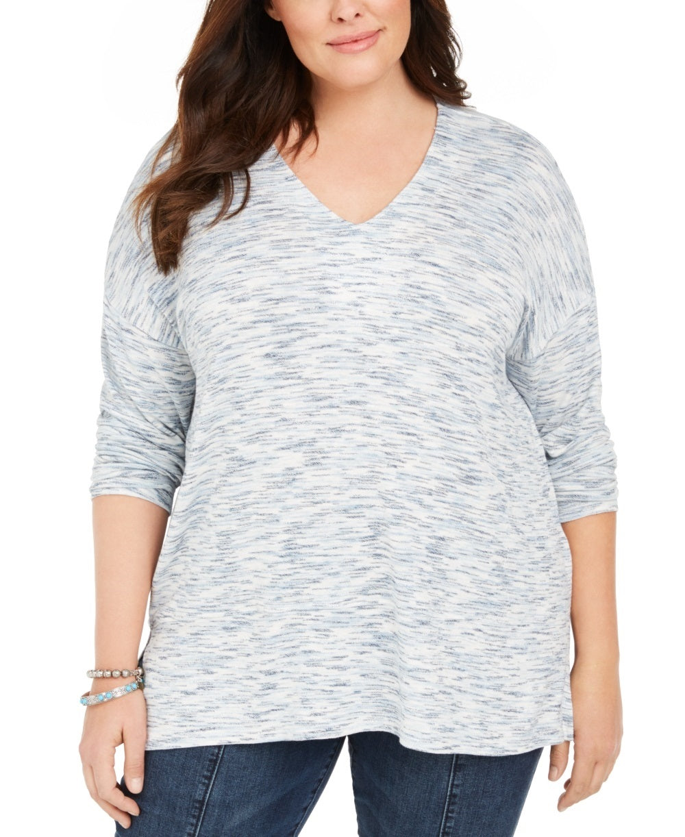 Suéter feminino plus size estilo &amp; co, túnica de malha com estampa de tingimento espacial, azul, tamanho 3X