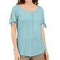 Karen Scott Blusa Feminina com Botões Frontais Azul Tamanho Grande
