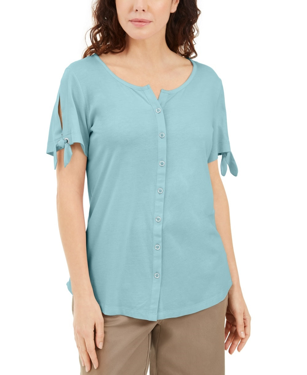 Karen Scott Blusa Feminina com Botões Frontais Azul Tamanho Grande